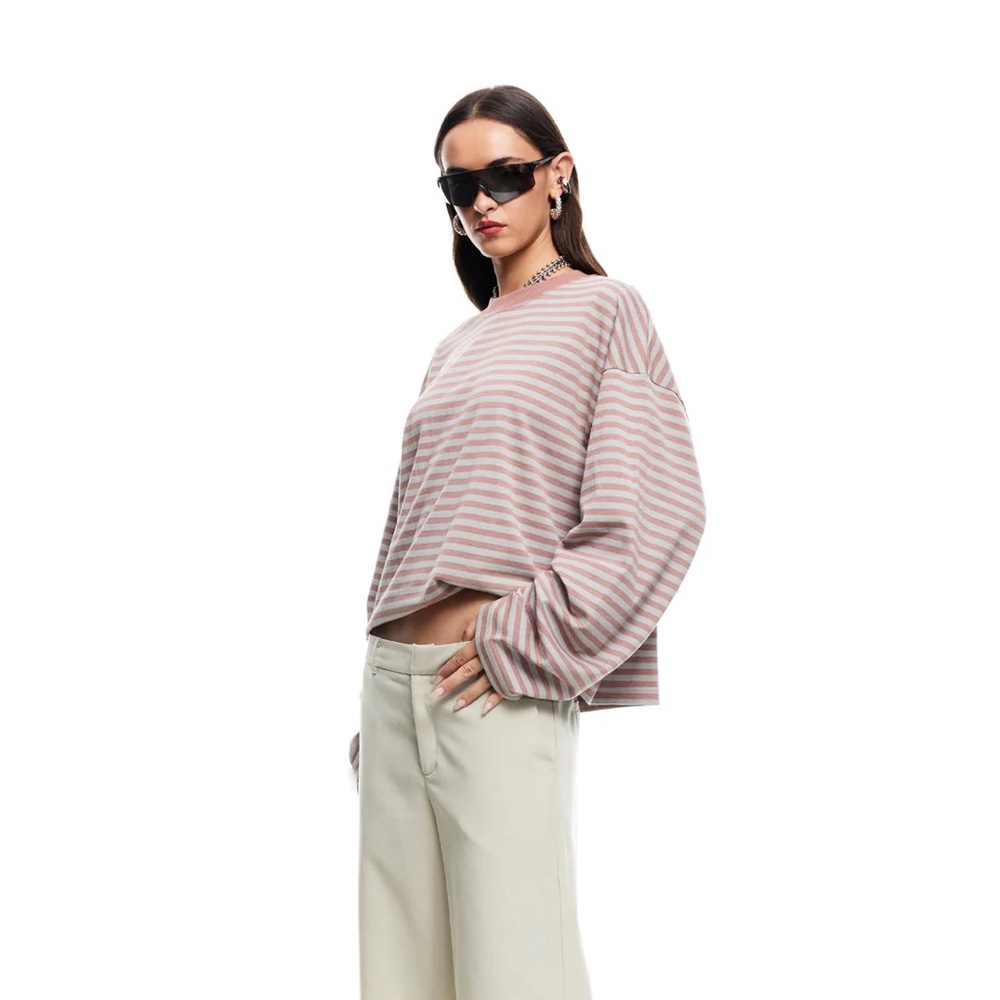 Lioness Pink and White Striped Relaxed Long Sleeve Top